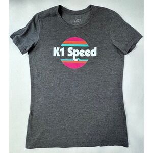 K1 Speed Womens XL T-Shirt Charcoal Gray Heather Retro Sun Graphic Logo Tee
